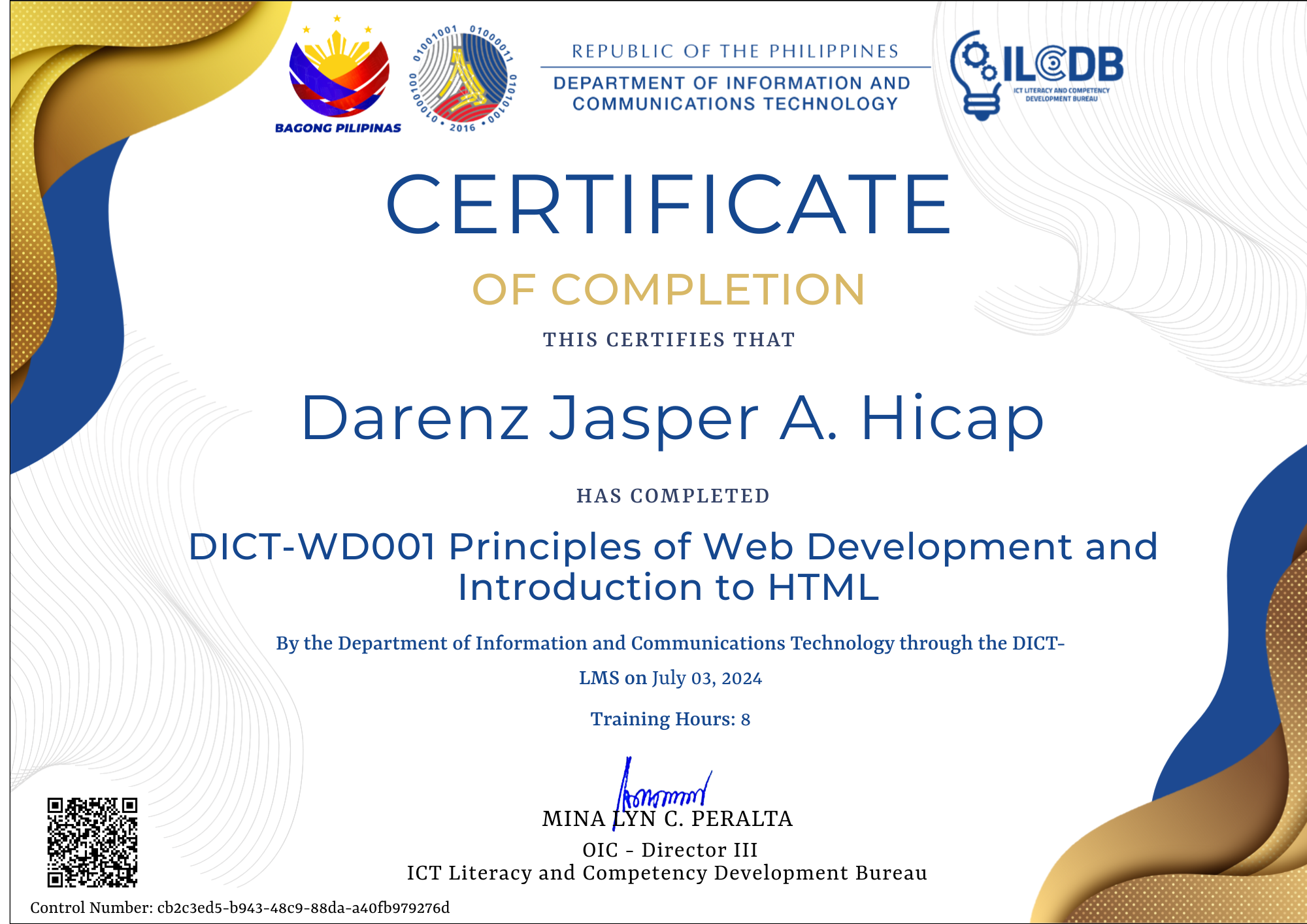 DICT Web Development Principles and Introduction to HTML Certificate